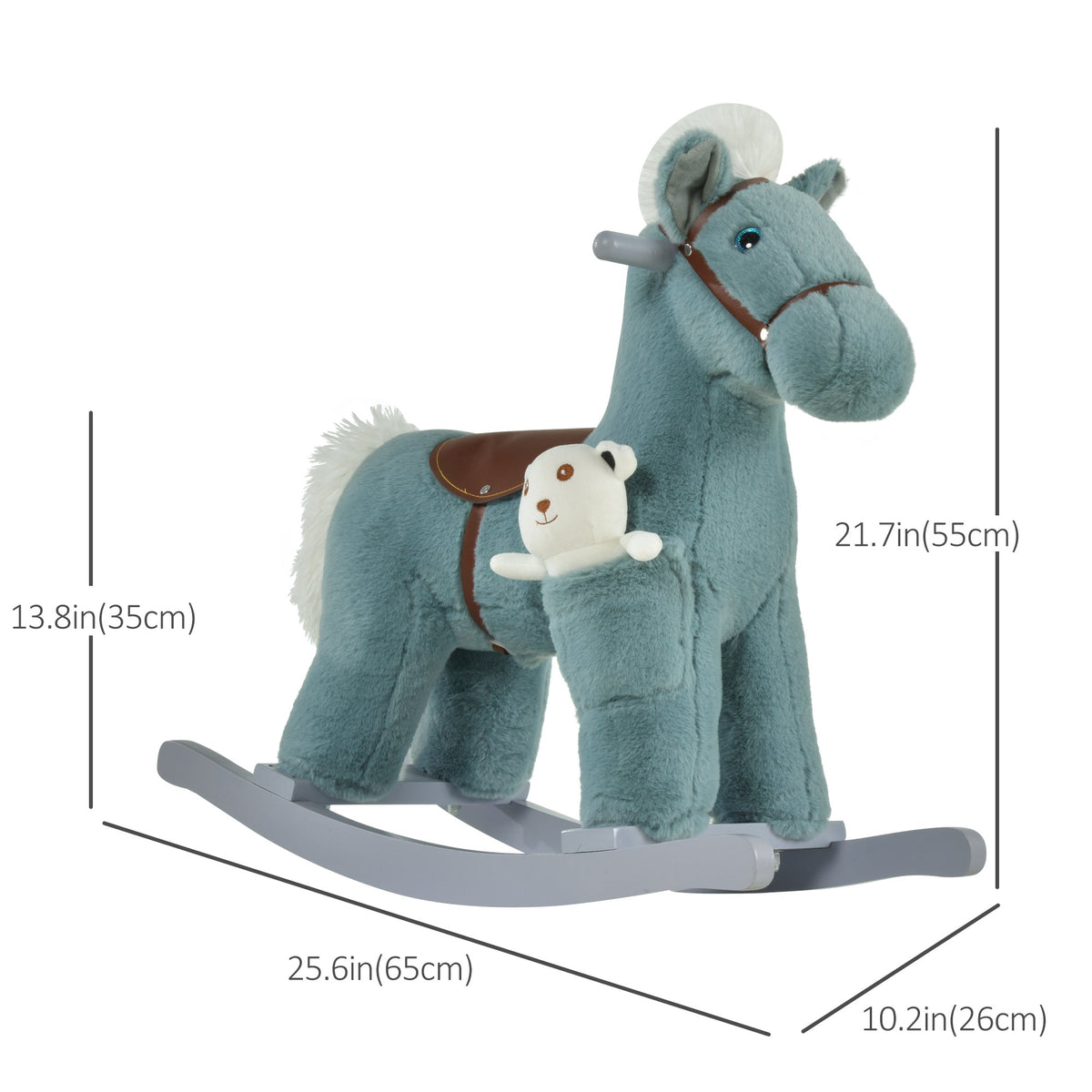 Kids Rocking Horse Plush Animal on Wooden Rockers with Sounds, Wooden Base and Bear Toy, Baby Rocking Chair, Brown