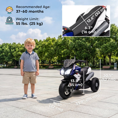 Kids Electric Motorcycle Ride-On Toy with 3 Wheels, Music, Horn, Lights, Black