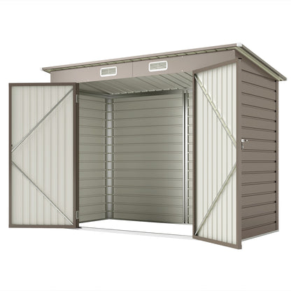 8 x 4FT Galvanized Garden Storage Shed, Metal Outdoor Shed with Double Doors and 2 Vents, Oak