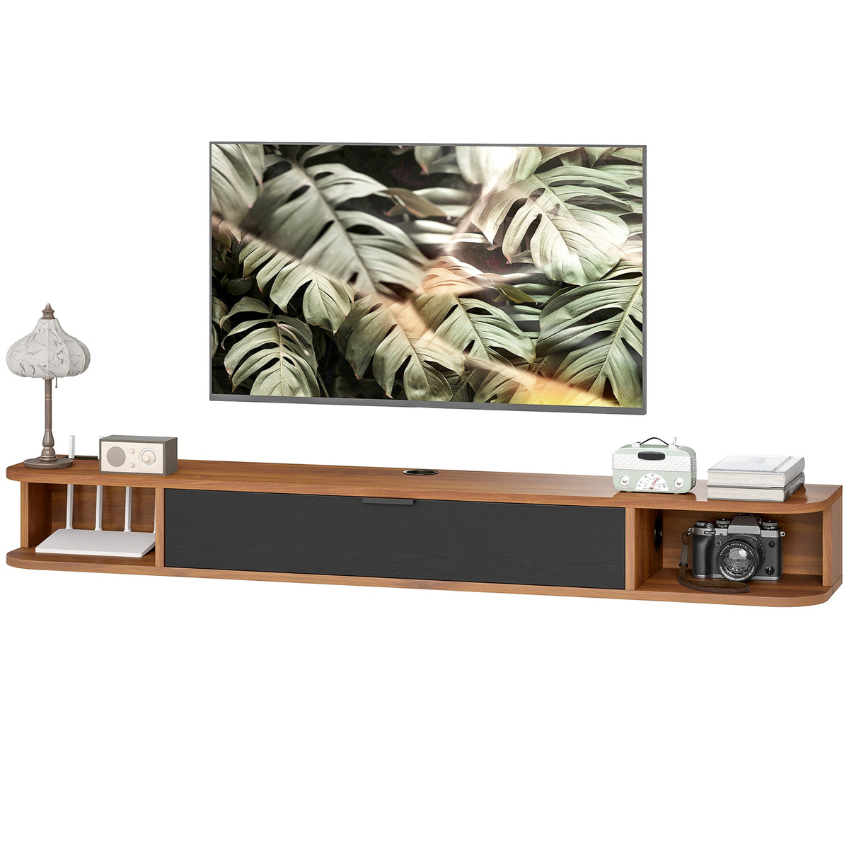 Lennox 55" Floating TV Stand for TVs up to 65" with Flip Drawer-Walnut