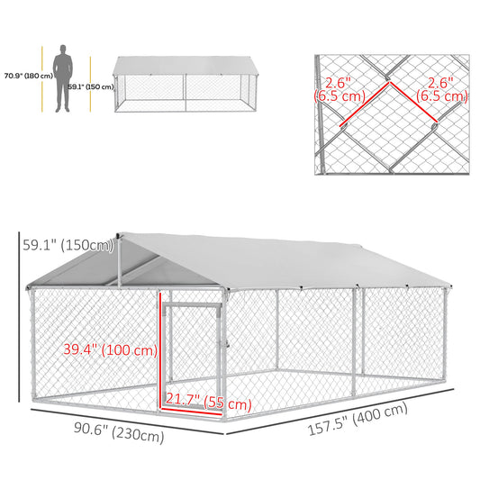 13.1' x 7.5' x 4.9' Outdoor Dog Kennel Dog Run with Waterproof, UV Resistant Cover for Medium Large Sized Dogs, Silver