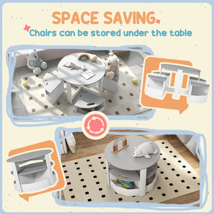 5 Piece Kids Table and Chair Set with Storage for Kids Room, Grey