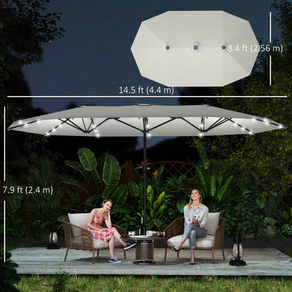 174" Double-Sided Sun Umbrella Garden Parasol Patio Sun Shade Outdoor with LED Solar Light, Khaki