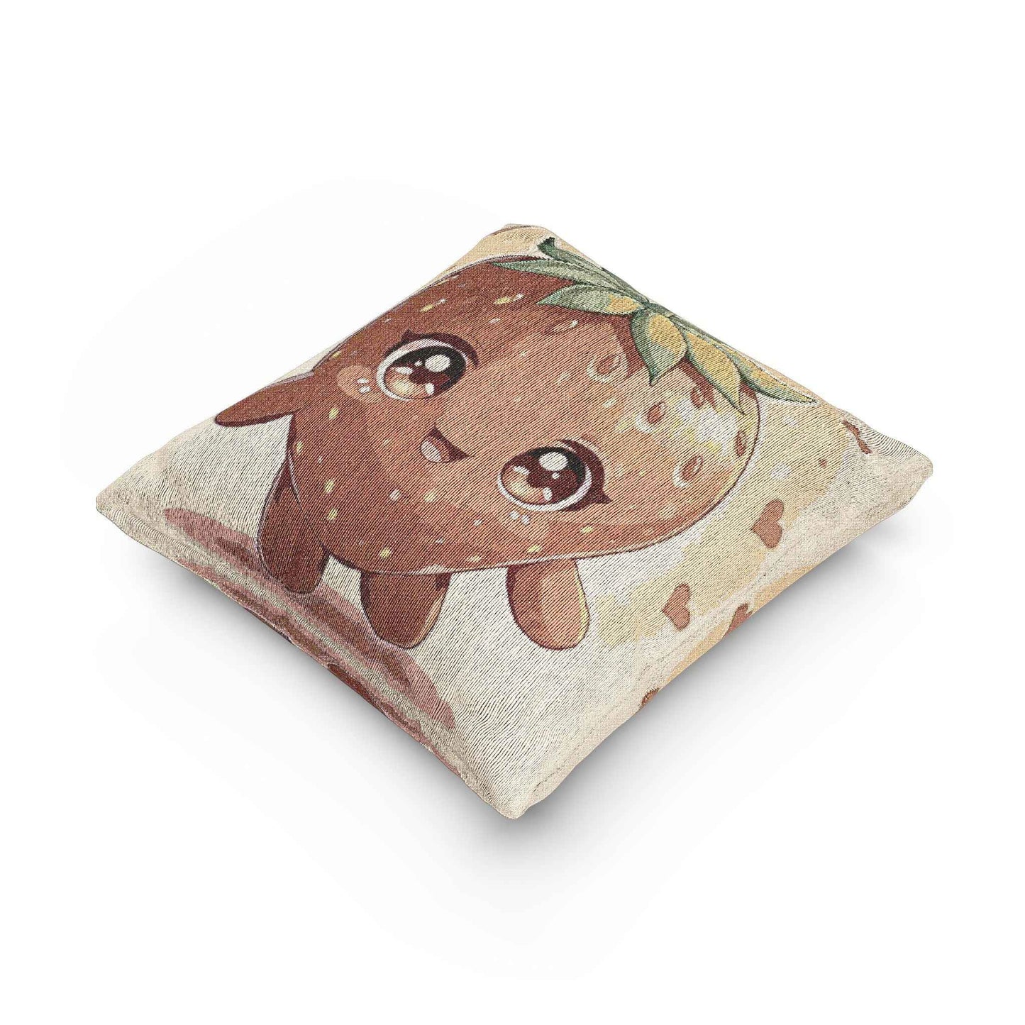 Kawaii Strawberry Character Pillow | Woven Decorative Pillow