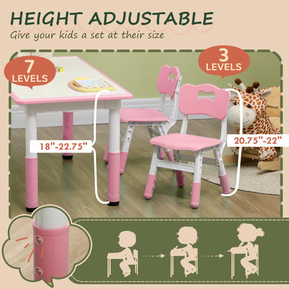 Kids Table and Chair Set with 4 Chairs, Adjustable Height, Easy to Clean, for 1.5 - 8 Years Old, Green