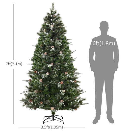 HOMCM 7FT Artificial Christmas Snow Pine Tree Holiday Home Xmas Decoration With Automatic Open, Pinecone, Green (Canada Delivery Only)