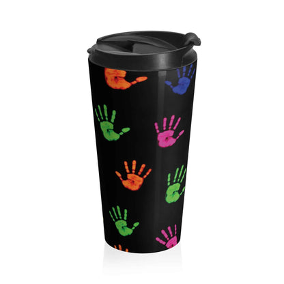 Travel Mug — Colorful Handprint Pattern Stainless Steel Tumbler