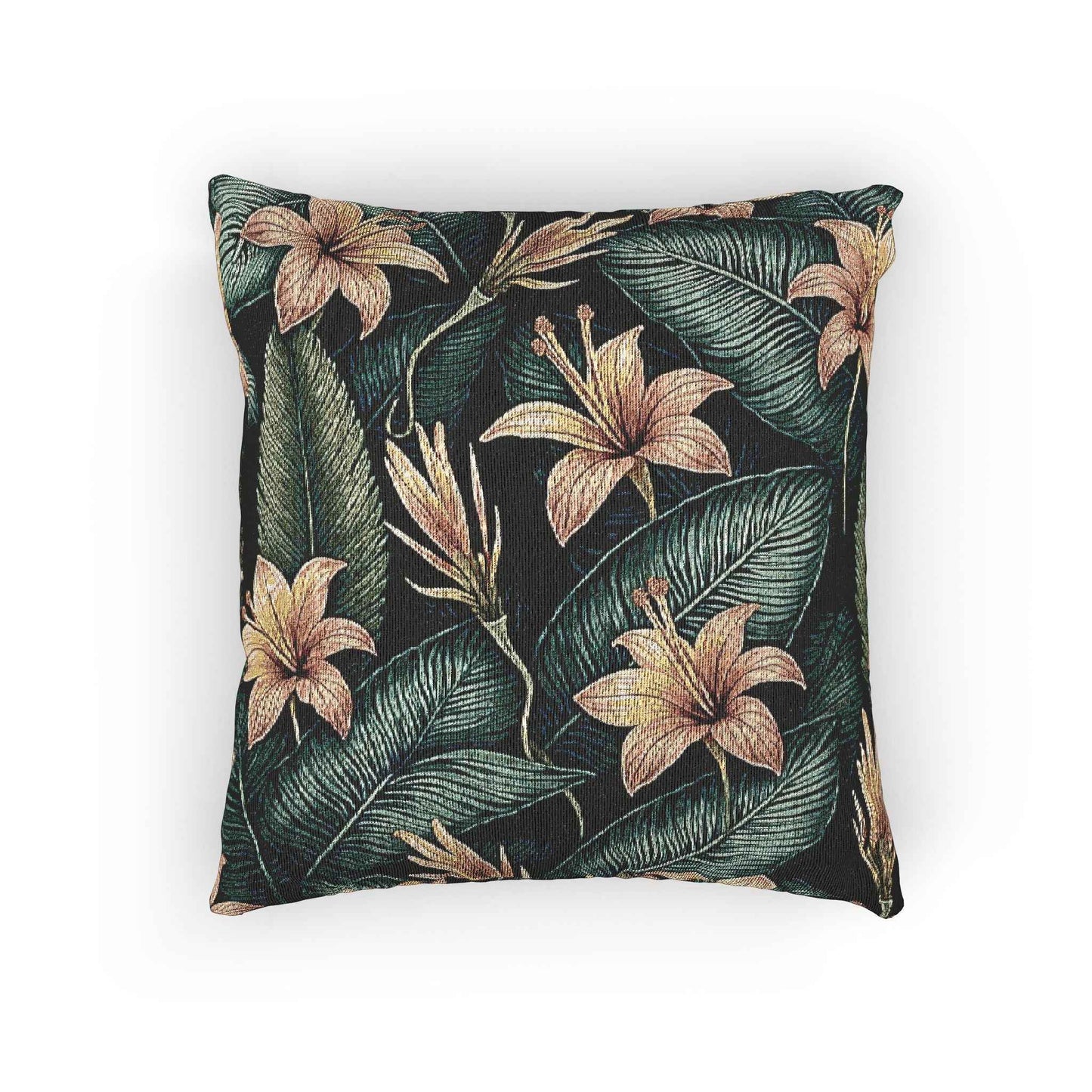 Tropical Lily Pattern Woven Pillow | Botanical Floral Throw Pillow