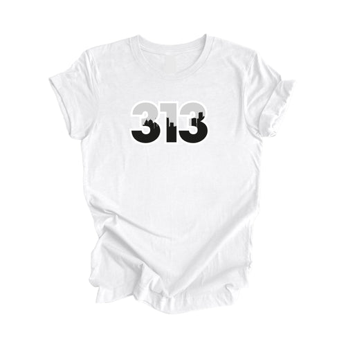 313 Detroit Michigan USA Area Code City Skyline Gift - Unisex T-Shirt - Inspired X