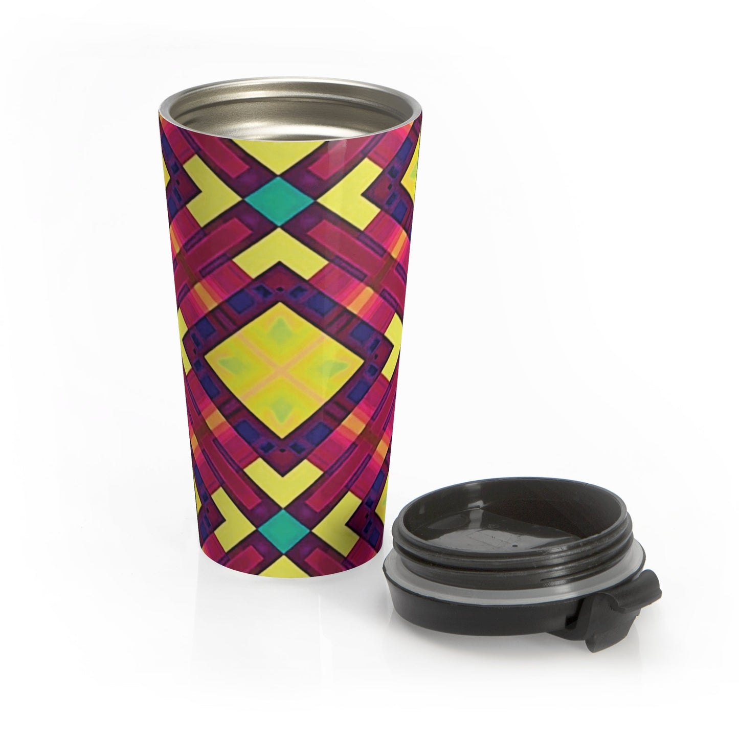 Travel Mug — Bright Geometric Kaleidoscope Stainless Steel Tumbler