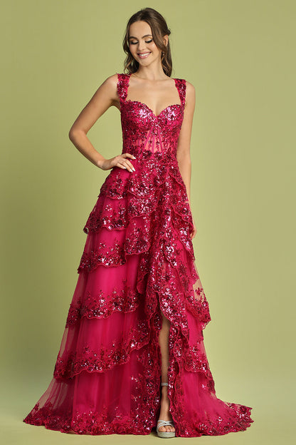 TIERED RUFFLE A LINE DRESS
