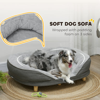 Pet Sofa Bed for Large Dogs with Removable Cushion, Washable Cover, Anti-slip Foot Pads, Grey