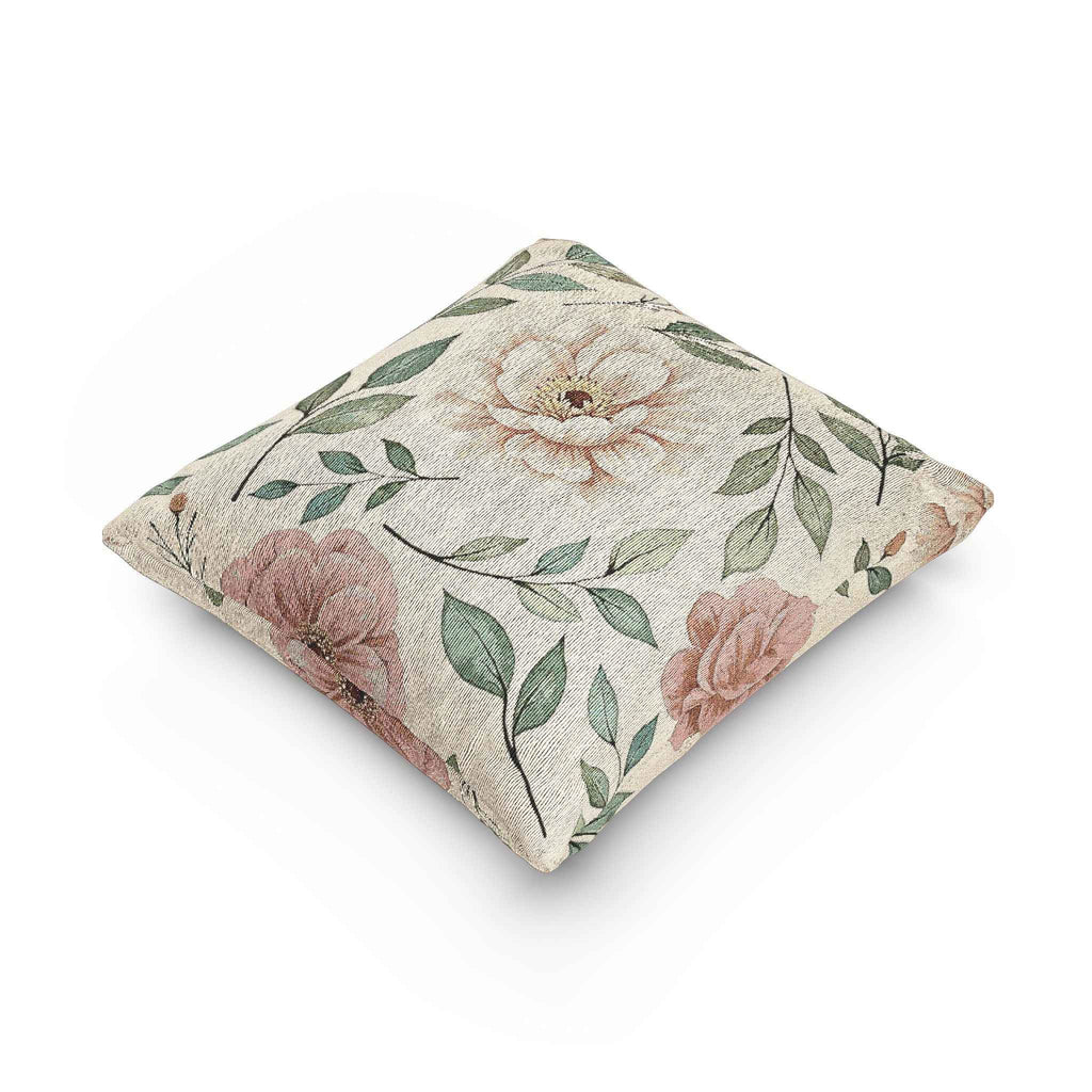 Vintage Floral Woven Pillow | Tapestry Rose Leaf Throw Pillow