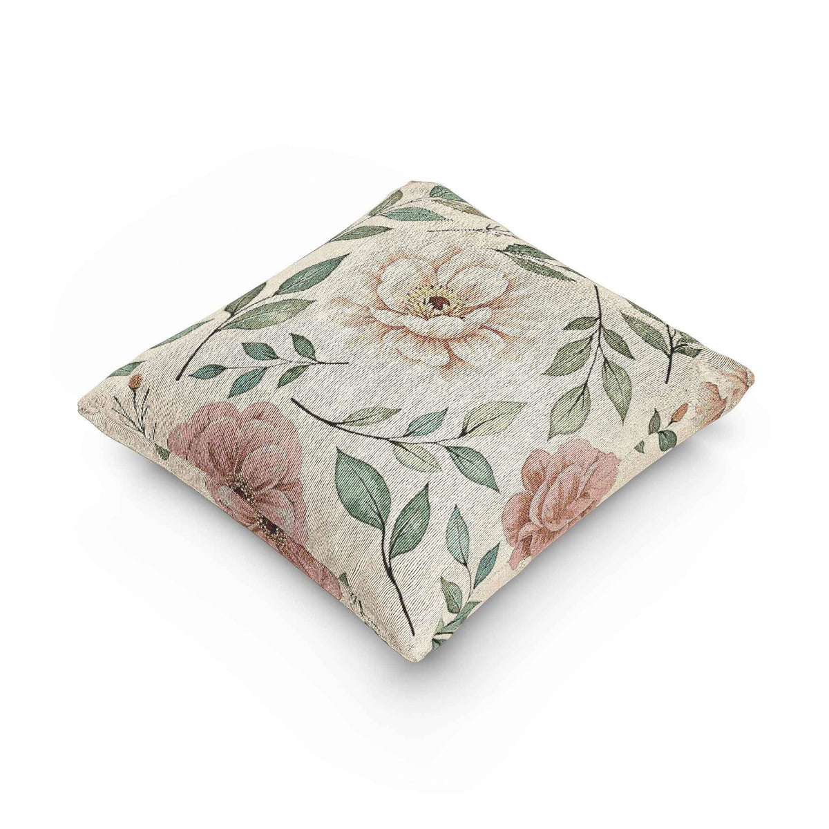 Vintage Floral Woven Pillow | Tapestry Rose Leaf Throw Pillow