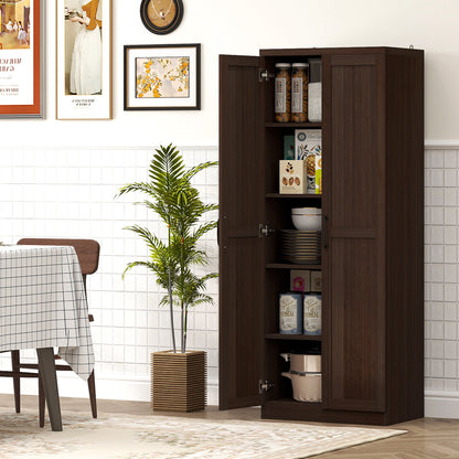 63" Kitchen Storage Cabinet, 5-tier Pantry Cabinet with Doors and Adjustable Shelves for Dining Room, Black