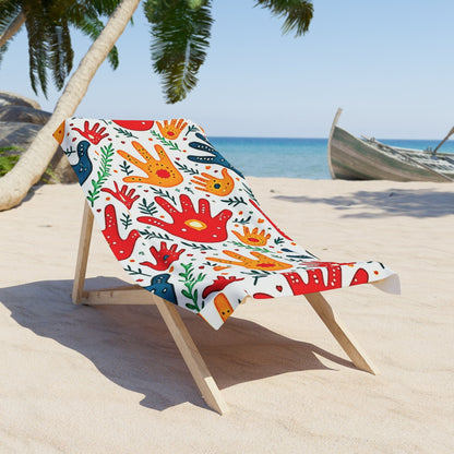 Beach Towel — Colorful Handprint Pattern Summer Beach Towel