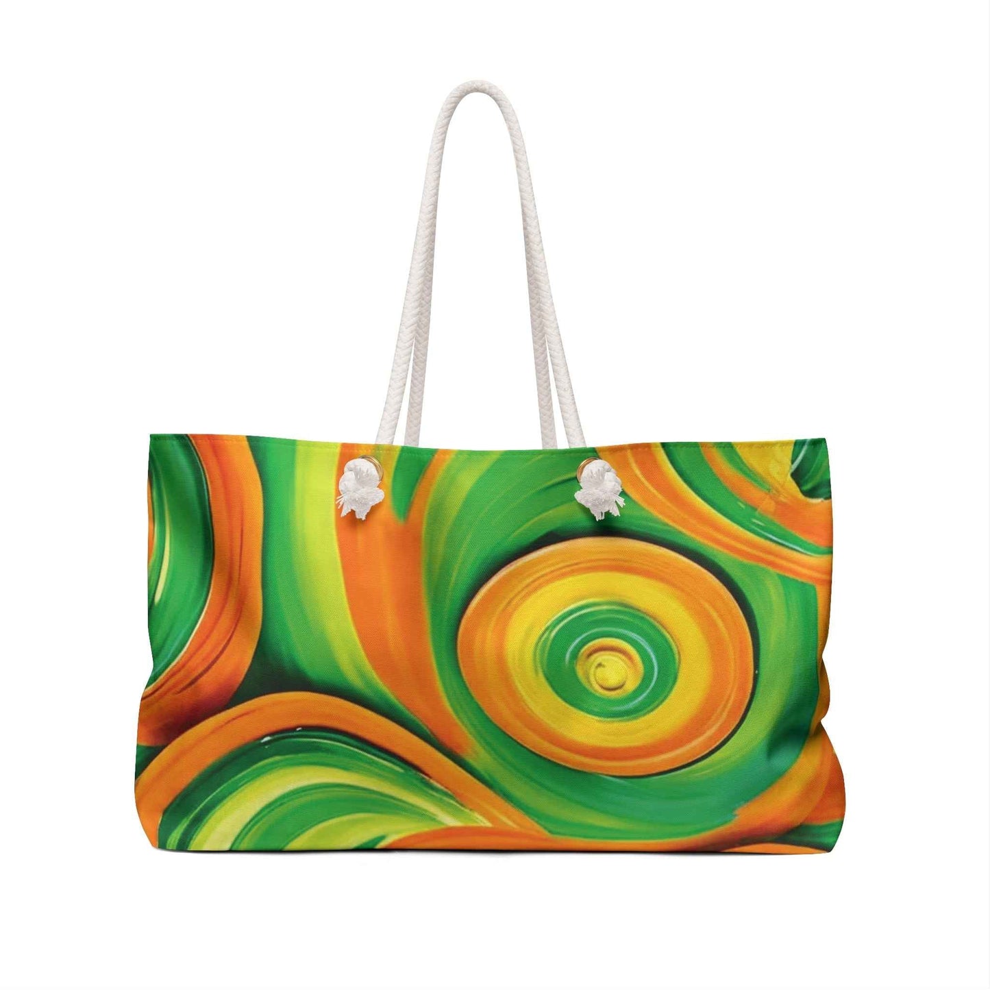 Green Orange Swirl Pattern Weekender Bag | Abstract Beach Tote Bag | Large Tote Bag