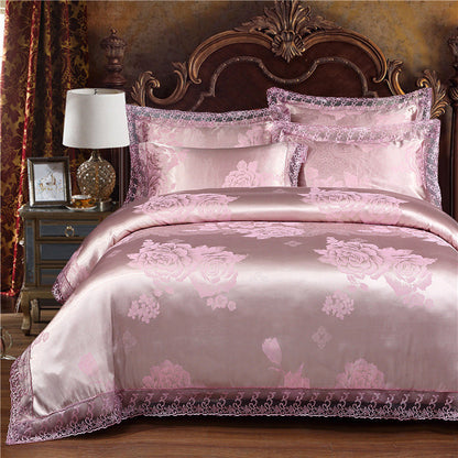 Jacquard Cotton Four‑Piece Luxury Bedding Set – Pure Cotton Duvet Cover &amp; Silk‑Satin Finish Bed Sheet