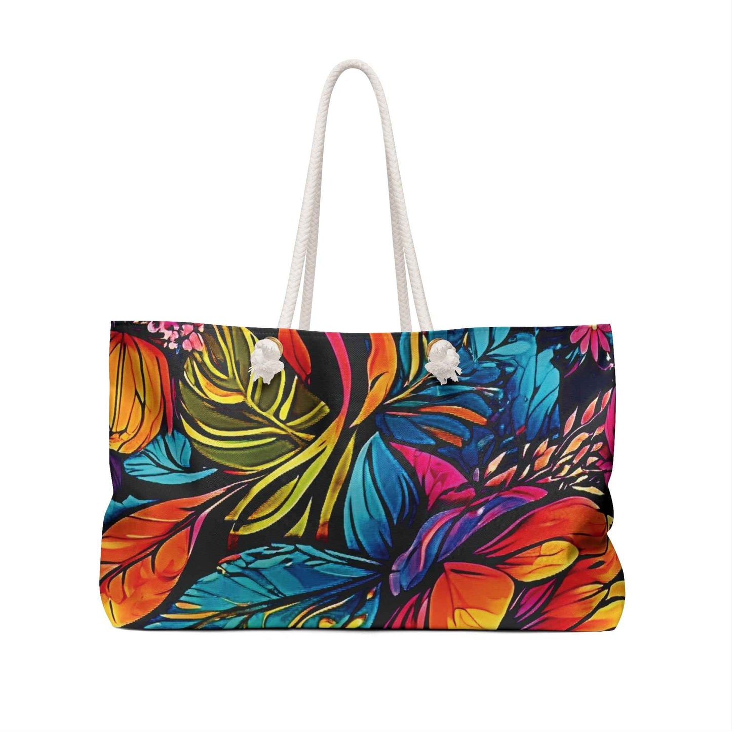 Vibrant Floral Illustration Weekender Bag | Colorful Tropical Flower Large Tote Bag