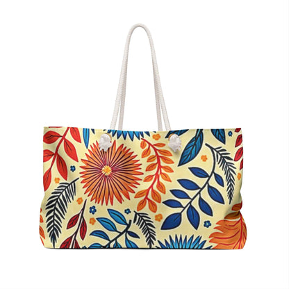 Colorful Floral Pattern Weekender Bag| Boho Flower Leaves Large Tote Bag