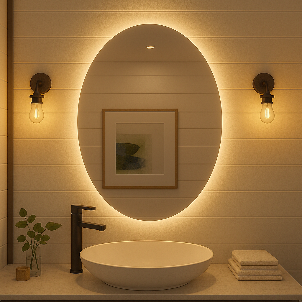 Noir Éclipse Oval LED Bathroom Mirror — Back-Lit, Dimmable, Anti-Fog & Brightness Memory (3000K/4000K/5000K) | 24"×32" or 30"×36" | CE & ETL Certified