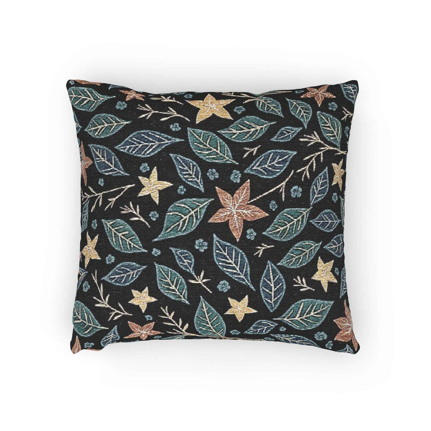 Floral Starleaf Pattern Woven Pillow | Botanical Night Leaves