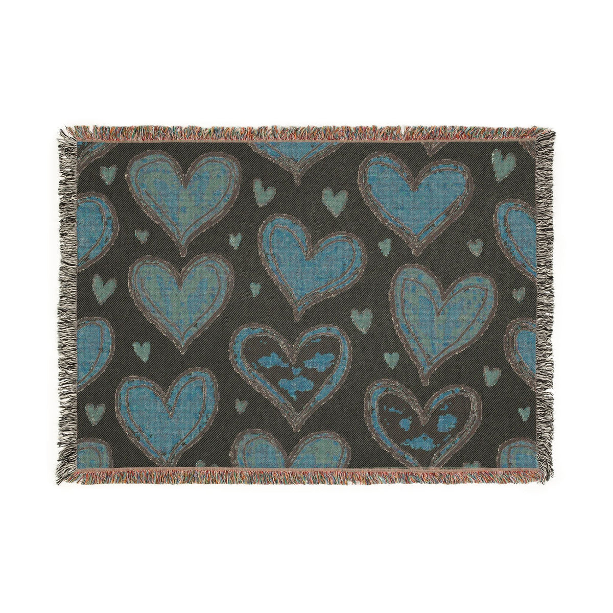 Woven Throw Blanket — Hand-Drawn Heart Pattern, Cozy Valentine’s Decor