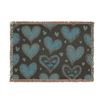 Woven Throw Blanket — Hand-Drawn Heart Pattern, Cozy Valentine’s Decor