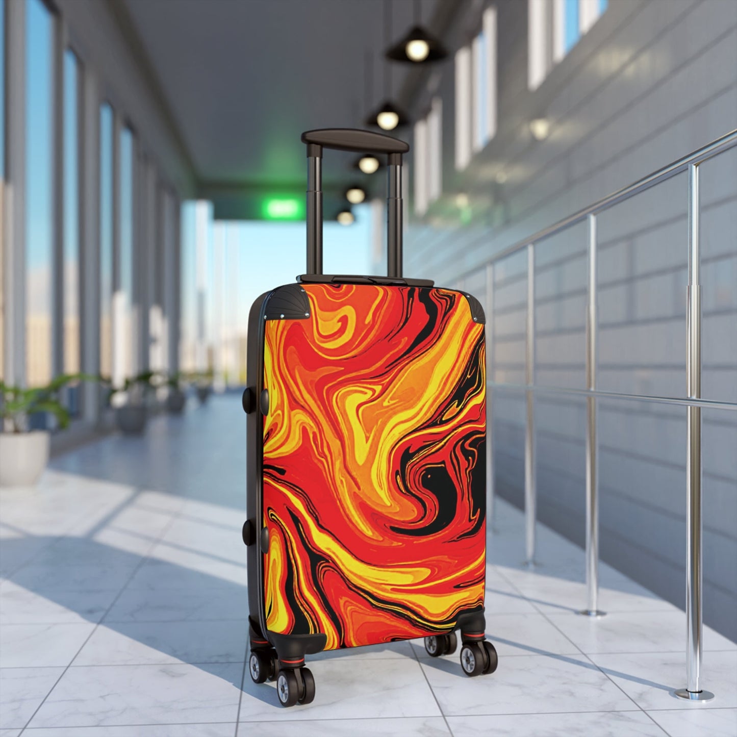 Fiery Marble Carry-On Suitcase — Bold Red & Yellow Swirl Luggage