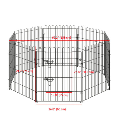 24inch 8-Panel Dog Playpen Octagon Pet Exercise Playpen Crate Foldable Dog Cage Pen Puppy Kennel, Black