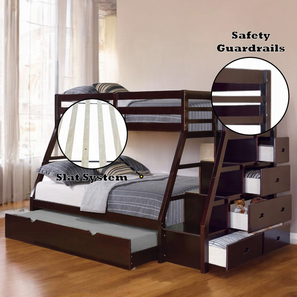 Mojo Twin/Full Bunk Loft Bed W/Trundle & Storage - Espresso