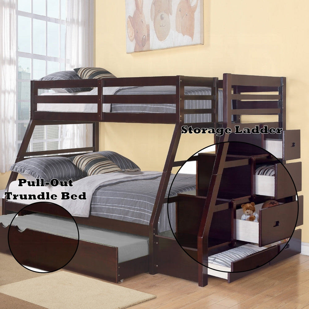 Mojo Twin/Full Bunk Loft Bed W/Trundle & Storage - Espresso