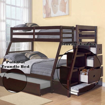 Mojo Twin/Full Bunk Loft Bed W/Trundle & Storage - Espresso