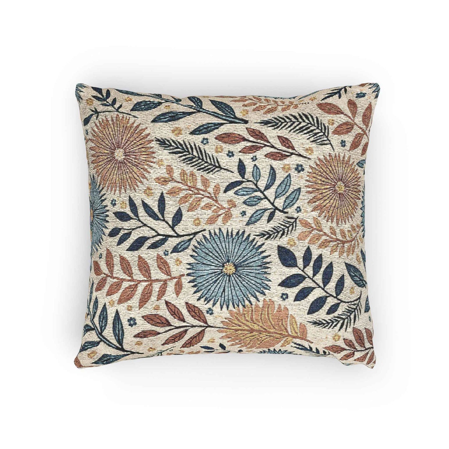Boho Floral Woven Pillow | Textured Daisy Leaves Decorative Pillow
