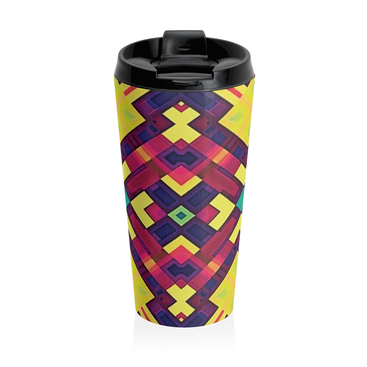 Travel Mug — Bright Geometric Kaleidoscope Stainless Steel Tumbler