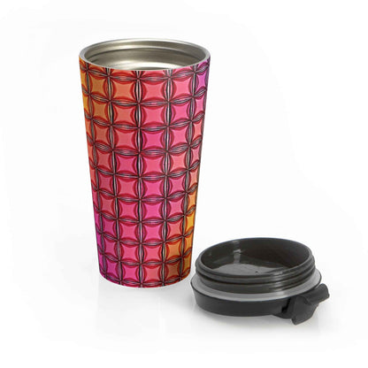 Colorburst Geometric Stainless Steel Travel Mug — Insulated Rainbow Pattern