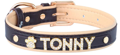 Ivory Noir Crown Name Dog Collar | Customized Dog Collar