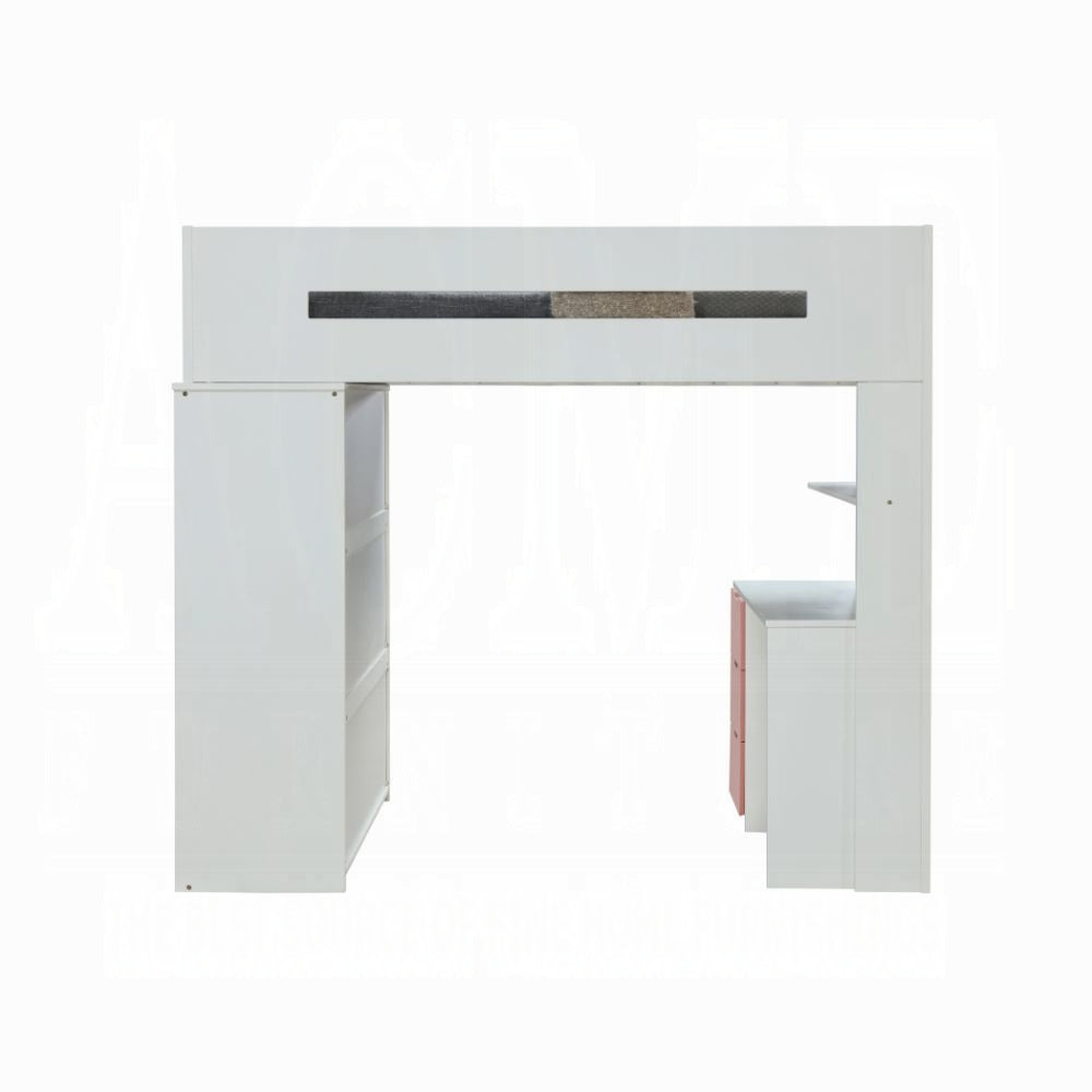 Lilo Twin Bunk/Loft Bed W/Workstation & Wardrobe - White/Pink