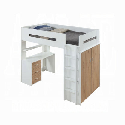 Lilo Twin Bunk/Loft Bed W/Workstation & Wardrobe - White/Oak