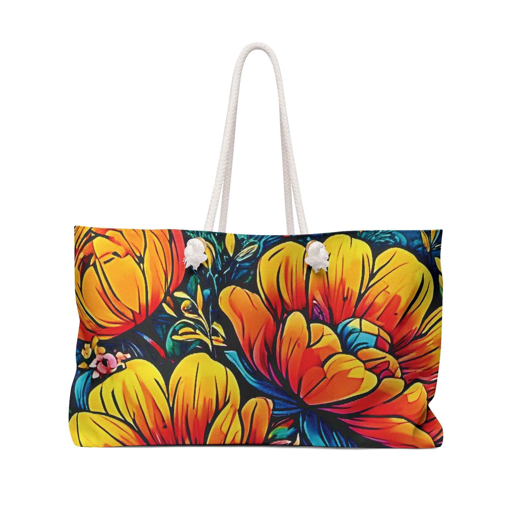 Vibrant Floral Illustration Weekender Bag | Colorful Tropical Flower Large Tote Bag