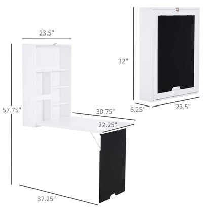 Wall Mounted Table Fold Out Convertible Desk, Multi-Functional Space Saving Computer Desk with Writing Floating Board for Students, White and Black