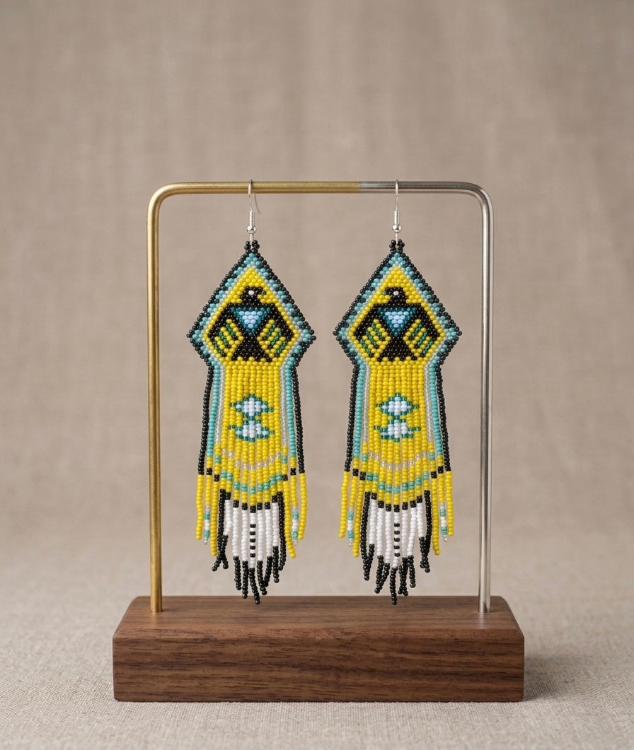 Beaded thunder eagle earrings ( Green )