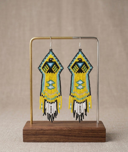 Beaded thunder eagle earrings ( Green )