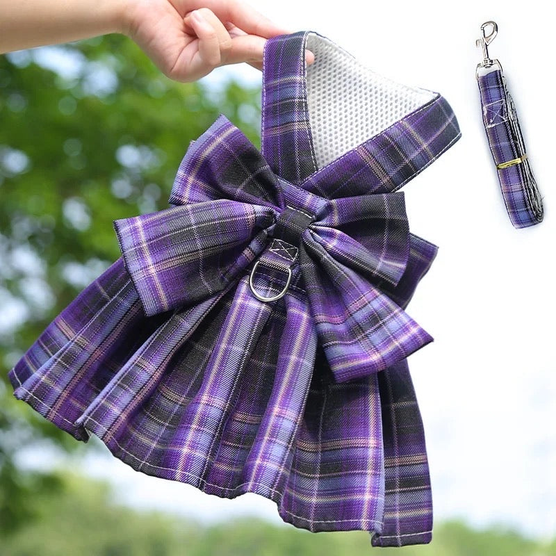 Fiona Bow Dog Dress Harness and Leash Set | Dog Walking Set