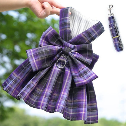 Fiona Bow Dog Dress Harness and Leash Set | Dog Walking Set
