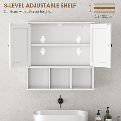 Farmhouse Bathroom Wall Cabinet, Wall Mounted Medicine Cabinet with Adjustable Shelf, Open Compartments, White