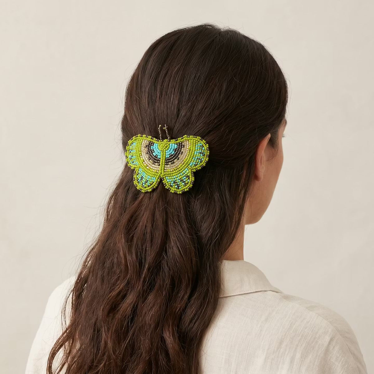 Green Butterfly Beaded Barrette