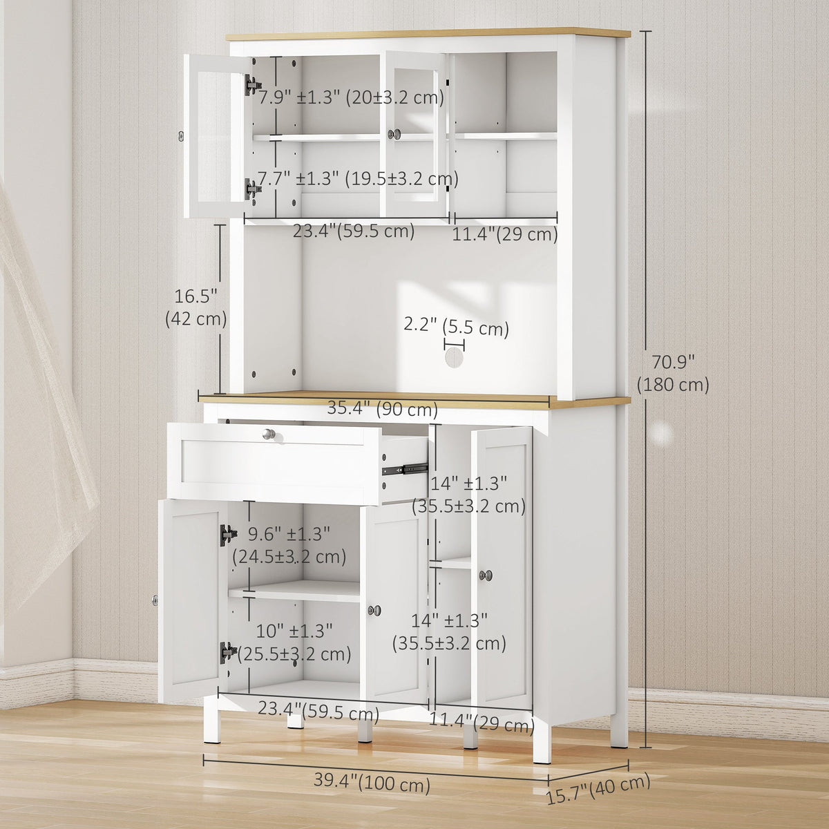 Brooks 71" 5-Door Kitchen/Storage Cabinet with Adjustable Shelves-White