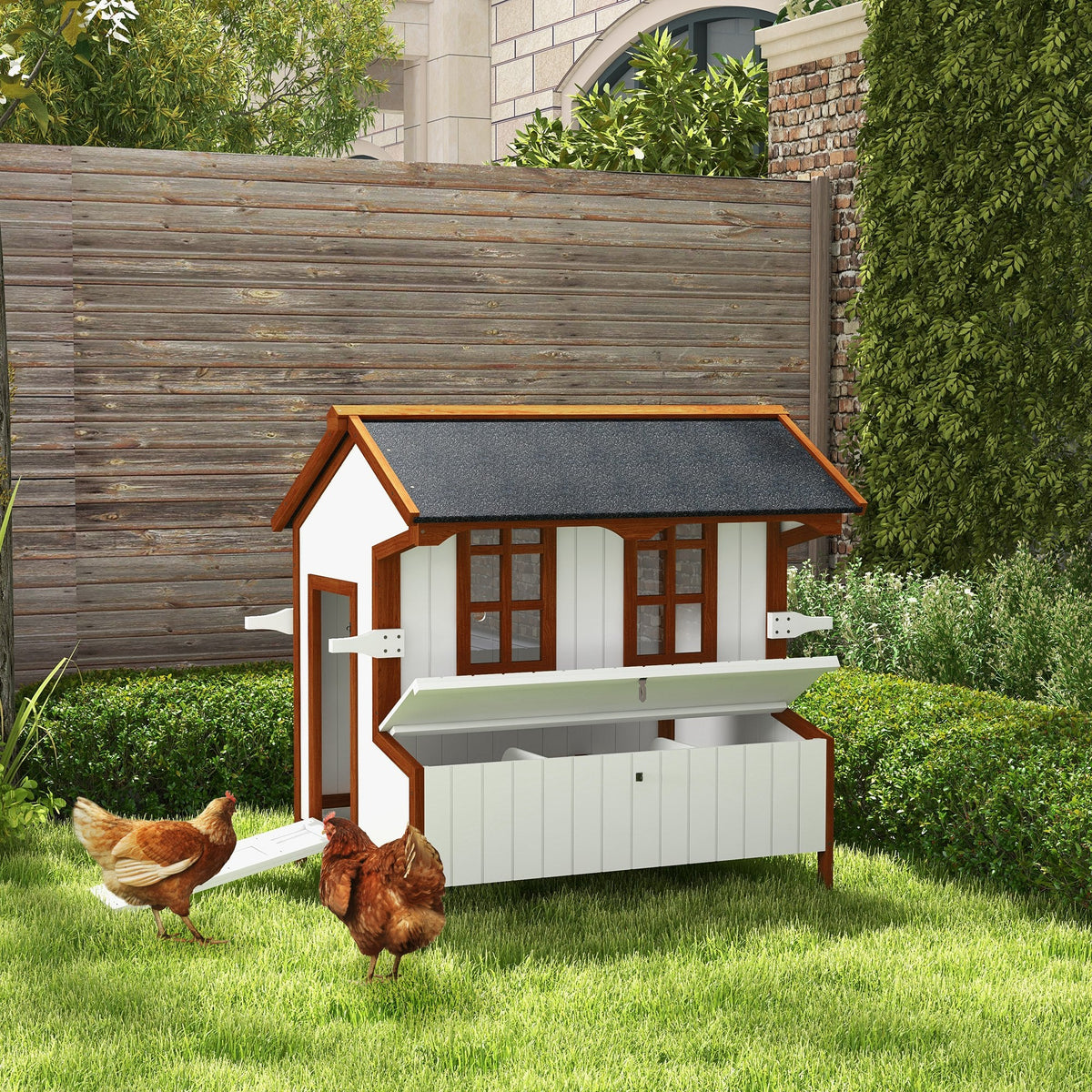 47" Chicken Coop Wooden Chicken House Rabbit Hutch Raised Poultry Cage Portable Hen Pen Backyard