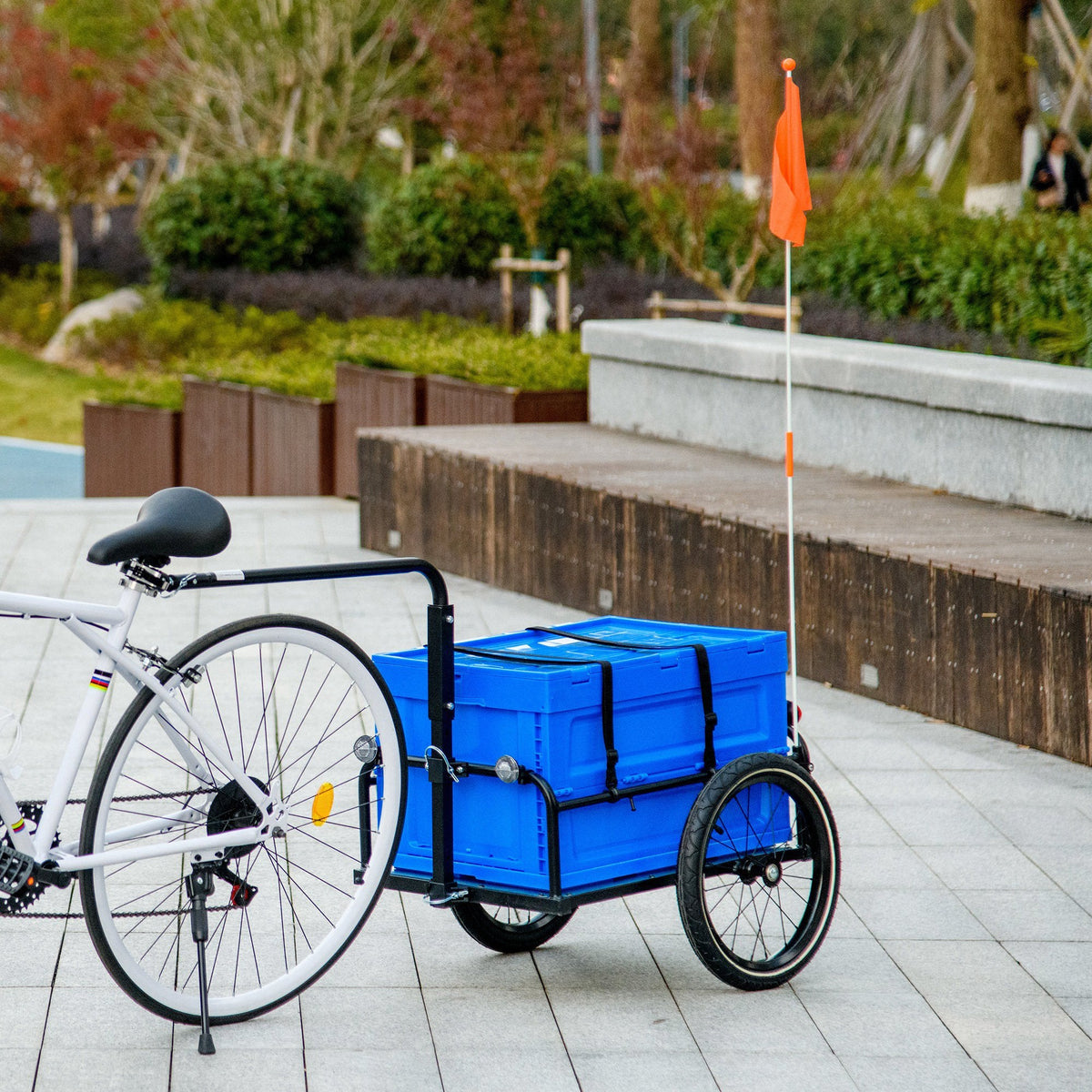 Steel Trailer for Bike, Bicycle Cargo Trailer with Foldable Storage Box and Safe Reflectors, Max Load 88LBS, Black